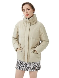 Women's Short Puffer Down Coat Stand Collar Jacket with Retractable Hood