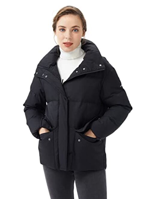 Orolay Women's Short Puffer Down Coat Stand Collar Jacket with Retractable Hood