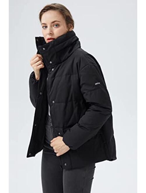 Orolay Women's Short Puffer Down Coat Stand Collar Jacket with Retractable Hood