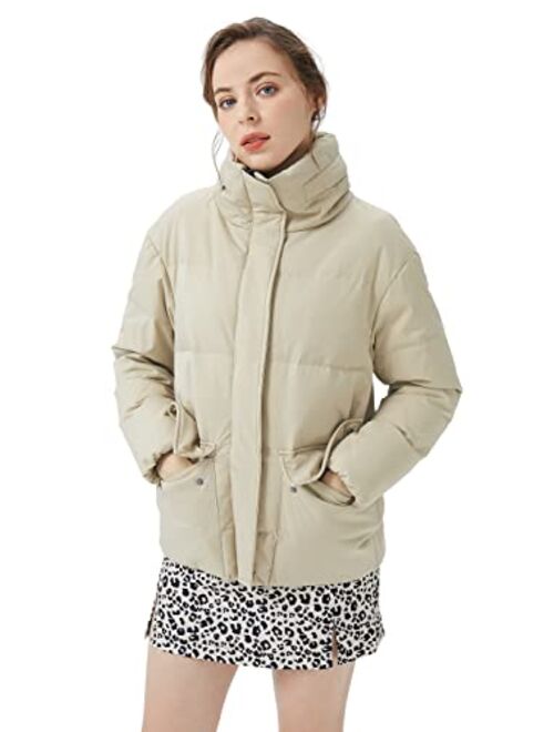 Orolay Women's Short Puffer Down Coat Stand Collar Jacket with Retractable Hood