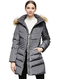 Women's Light Winter Down Coat Diamond Quilted Puffer Jacket with Fur Hood