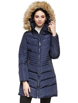 Women's Light Winter Down Coat Diamond Quilted Puffer Jacket with Fur Hood