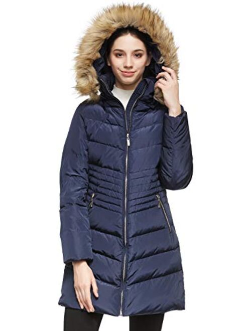 Orolay Women's Light Winter Down Coat Diamond Quilted Puffer Jacket with Fur Hood