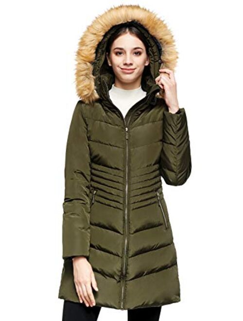 Orolay Women's Light Winter Down Coat Diamond Quilted Puffer Jacket with Fur Hood