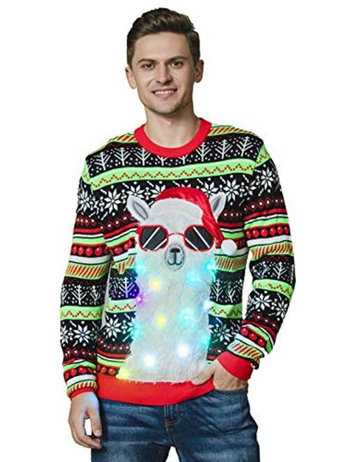 Unisex Men's Ugly Christmas Sweater LED Light Funny Novelty Knit Pullover