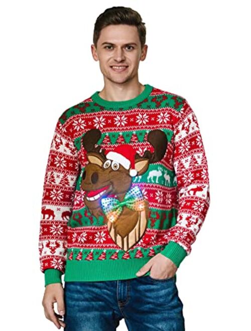 Unisex Men's Ugly Christmas Sweater LED Light Funny Novelty Knit Pullover