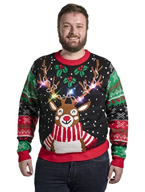 Unisex Men's Ugly Christmas Sweater LED Light Funny Novelty Knit Pullover