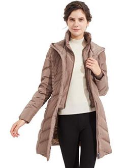 Women's Hooded Down Jacket Winter Mid Coat Slim Quilted Puffer Jacket