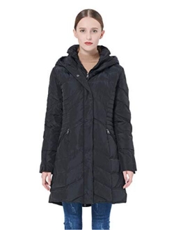 Women's Hooded Down Jacket Winter Mid Coat Slim Quilted Puffer Jacket