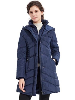 Women's Hooded Down Jacket Winter Mid Coat Slim Quilted Puffer Jacket