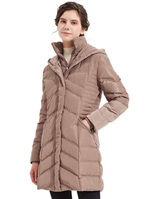 Orolay Women's Hooded Down Jacket Winter Mid Coat Slim Quilted Puffer Jacket