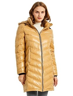 Women's Packable Down Jacket Light Winter Coat Contrast Hooded Puffer Jacket