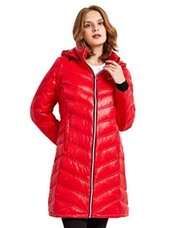 Women's Packable Down Jacket Light Winter Coat Contrast Hooded Puffer Jacket