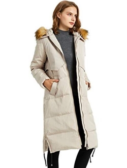 Women's Winter Drawstring Down Coat Removable Faux Fur