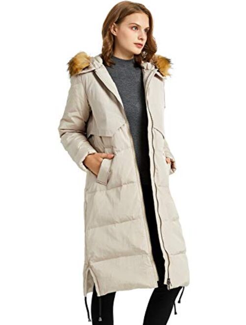 Orolay Women's Winter Drawstring Down Coat Removable Faux Fur