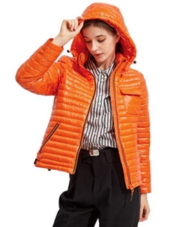 Women's Light Down Jacket Packable Winter Coat Hooded Cropped Puffer Jacket