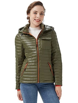 Women's Light Down Jacket Packable Winter Coat Hooded Cropped Puffer Jacket