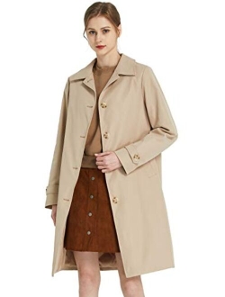 Women's Long Double Breasted Trench Coat with Belt Midi Length Overcoat