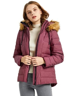 Women's Winter Down Coat Inner Pocket Snap Puffer Jacket with Fur Hood