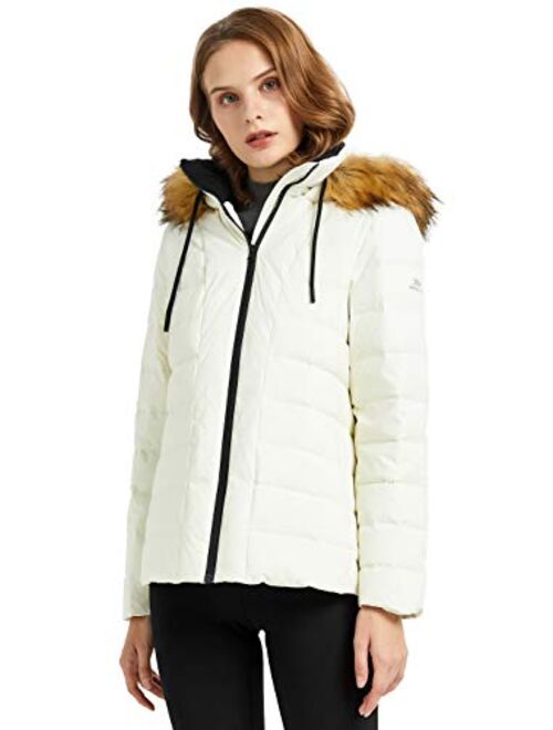 Orolay Women's Winter Down Coat Inner Pocket Snap Puffer Jacket with Fur Hood