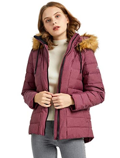 Orolay Women's Winter Down Coat Inner Pocket Snap Puffer Jacket with Fur Hood