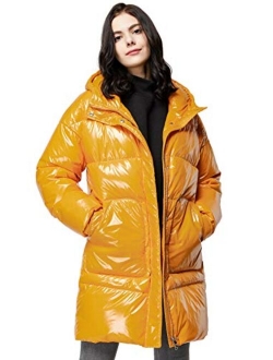 Women's Warm Winter Belted Down Coats with Stand Collar Thick Hood