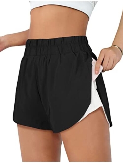 Womens High Waisted Running Shorts Athletic Workout Shorts Quick Dry Pants with Zipper Pocket