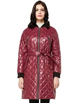 Women's Down Winter Coats with Plaid Style Rib Knit Lightweight Jacket