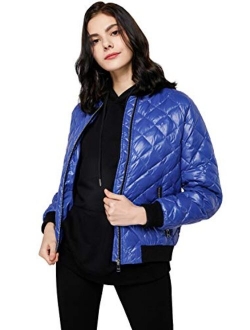 Women's Down Winter Coats with Plaid Style Rib Knit Lightweight Jacket