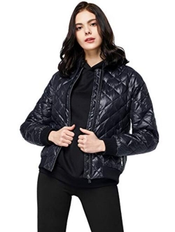 Women's Down Winter Coats with Plaid Style Rib Knit Lightweight Jacket