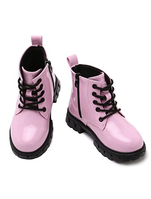 DADAWEN Boys Girls Waterproof Outdoor Ankle Boots Side Zipper Lace-Up Combat Boots for Kids (Toddler/Little Kid/Big Kid)