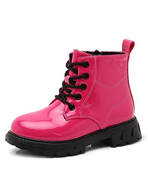 DADAWEN Boys Girls Waterproof Outdoor Ankle Boots Side Zipper Lace-Up Combat Boots for Kids (Toddler/Little Kid/Big Kid)