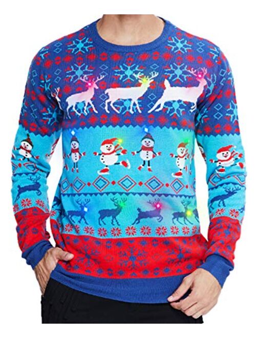 Goodstoworld Men/Women Light Up Knitted Ugly Christmas Sweater with Multi-Colored Led Flashing Lights