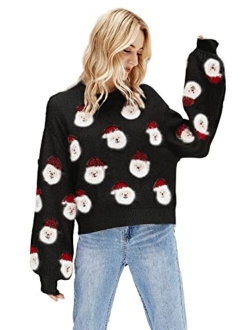 LUBOT 2021 New Women’s Christmas Funny Ugly Sweaters Knitted Embellished Pullover Long Sleeve Gift