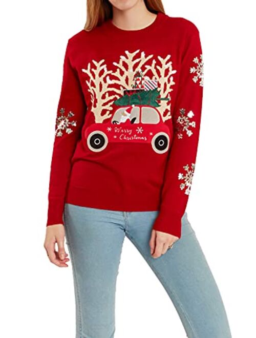 LUBOT 2021 New Women’s Christmas Funny Ugly Sweaters Knitted Embellished Pullover Long Sleeve Gift