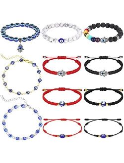 Evil Eye Bracelets, Funtopia 11 Pcs Protection Bracelets Mal De Ojo Bracelets for Women Men Boys Girls Link Bracelets, Adjustable Red Black String Knot Bracelet Lucky Ank