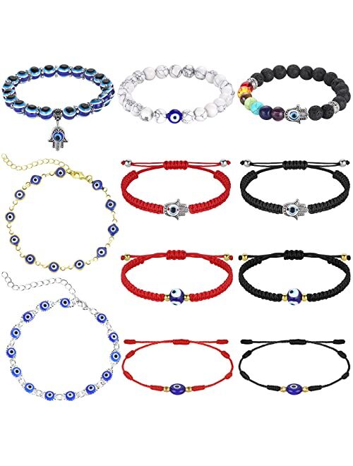 Evil Eye Bracelets, Funtopia 11 Pcs Protection Bracelets Mal De Ojo Bracelets for Women Men Boys Girls Link Bracelets, Adjustable Red Black String Knot Bracelet Lucky Ank