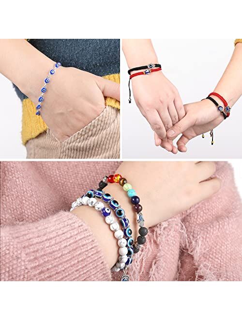 Evil Eye Bracelets, Funtopia 11 Pcs Protection Bracelets Mal De Ojo Bracelets for Women Men Boys Girls Link Bracelets, Adjustable Red Black String Knot Bracelet Lucky Ank