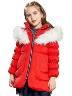 Girl's Hooded Winter Down Coat Puffer Jacket with Faux Fur Trim