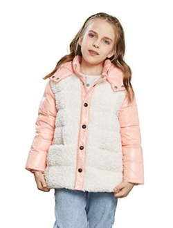 Girl's Fleece Down Jacket Boy's Winter Down Coat Hooded Puffer Jacket