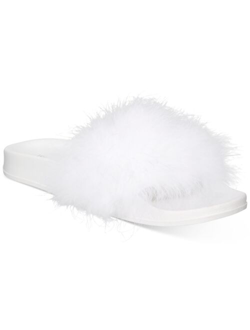 INC International Concepts Women's Marabou Pool Slides, Created for Macy's