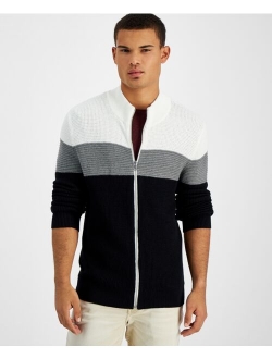 Men's Cotton Colorblocked Full-Zip Sweater, Created for Macy's