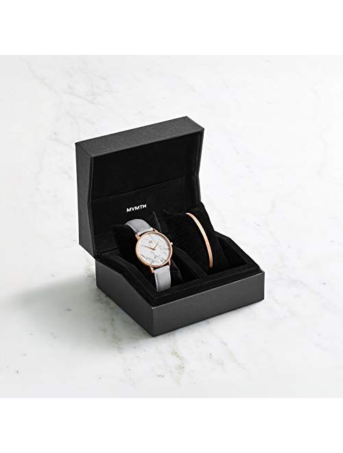 MVMT Boulevard Gift Set | 38MM Women's Analog Watch |Grey Leather Watch & Rose Gold Bracelet