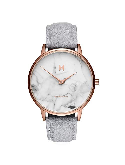 MVMT Boulevard Gift Set | 38MM Women's Analog Watch |Grey Leather Watch & Rose Gold Bracelet