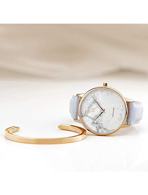 MVMT Boulevard Gift Set | 38MM Women's Analog Watch |Grey Leather Watch & Rose Gold Bracelet