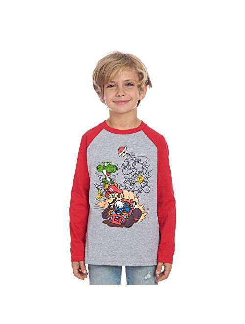 Nintendo Boys Super Mario Bros, Mario Kart Long Sleeve Graphic Tee Shirt Top