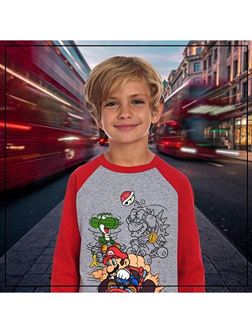 Nintendo Boys Super Mario Bros, Mario Kart Long Sleeve Graphic Tee Shirt Top