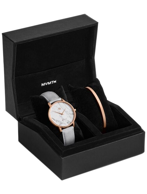 MVMT Women's Boulevard Beverly Marble Light Gray Leather Strap Watch 38mm Gift Set