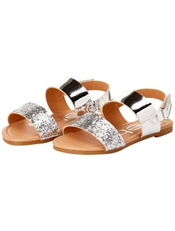 bebe Girls’ Sandal – Two Strapped Open Toe Glitter Leatherette Sandals with Heel Strap (Toddler/Little Kid)