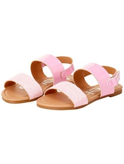 bebe Girls’ Sandal – Two Strapped Open Toe Glitter Leatherette Sandals with Heel Strap (Toddler/Little Kid)